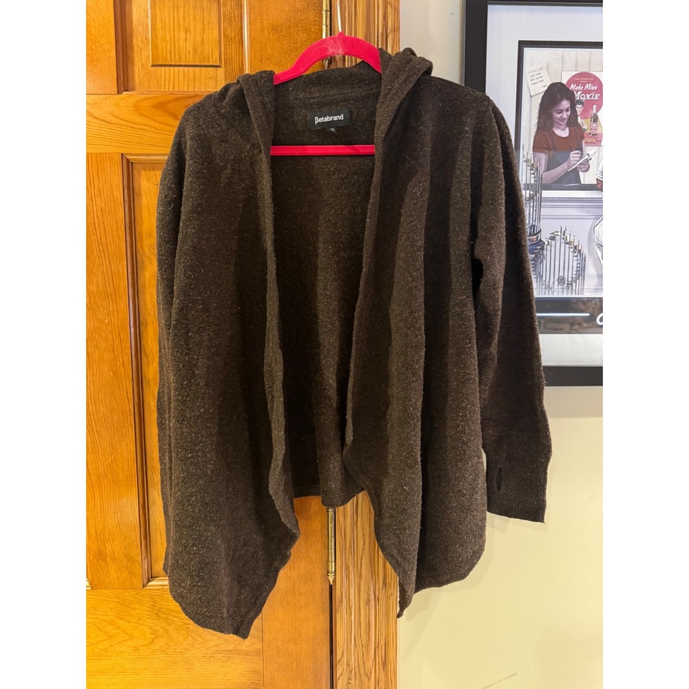 Betabrand XL Brown Hooded Cardigan Open Front Knit Cozy Lightweight Sweater - Picture 2 of 9